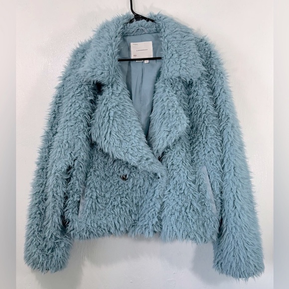Glam Anthropologie-Faux Fur Jacket in a beautiful blue.Size M but is oversized. - Picture 6 of 12